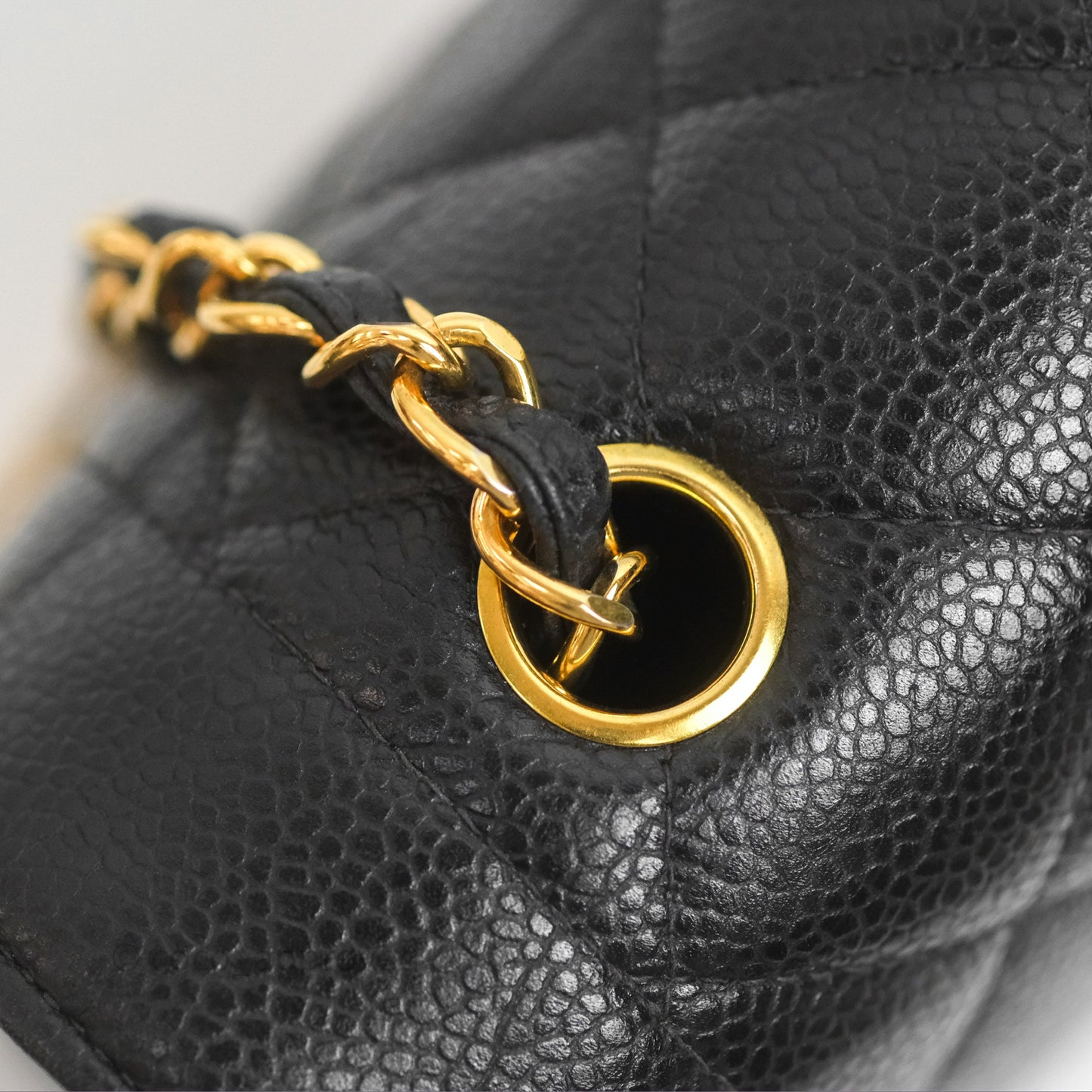 Chanel Small Vintage Quilted Classic Diana Flap Bag Black Caviar 24K Gold Hardware
