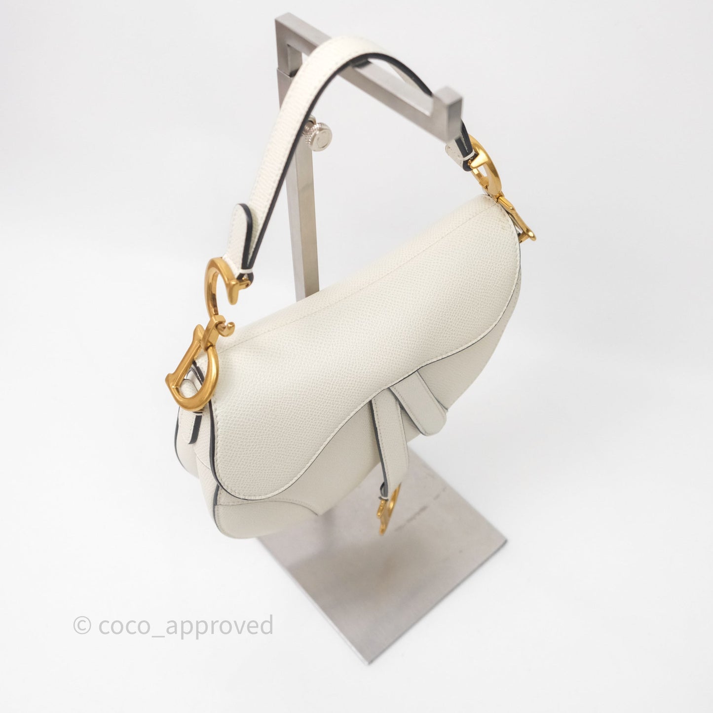 Christian Dior Mini Saddle Bag White Grained Calfskin Gold Hardware