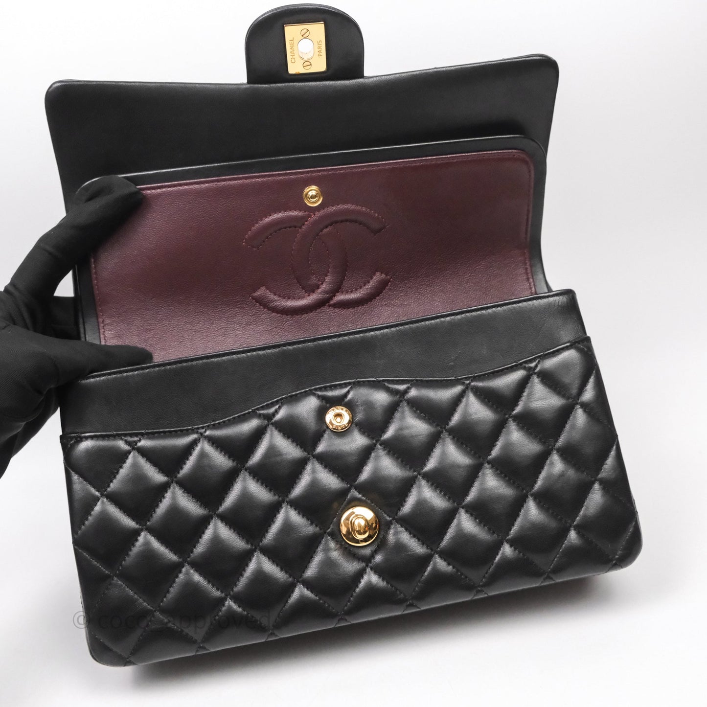 Chanel Classic M/L Medium Flap Quilted Black Lambskin Gold Hardware