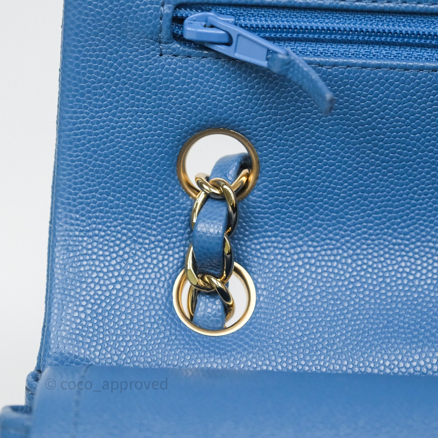 Chanel Small Classic Quilted Flap Blue Caviar Gold Hardware