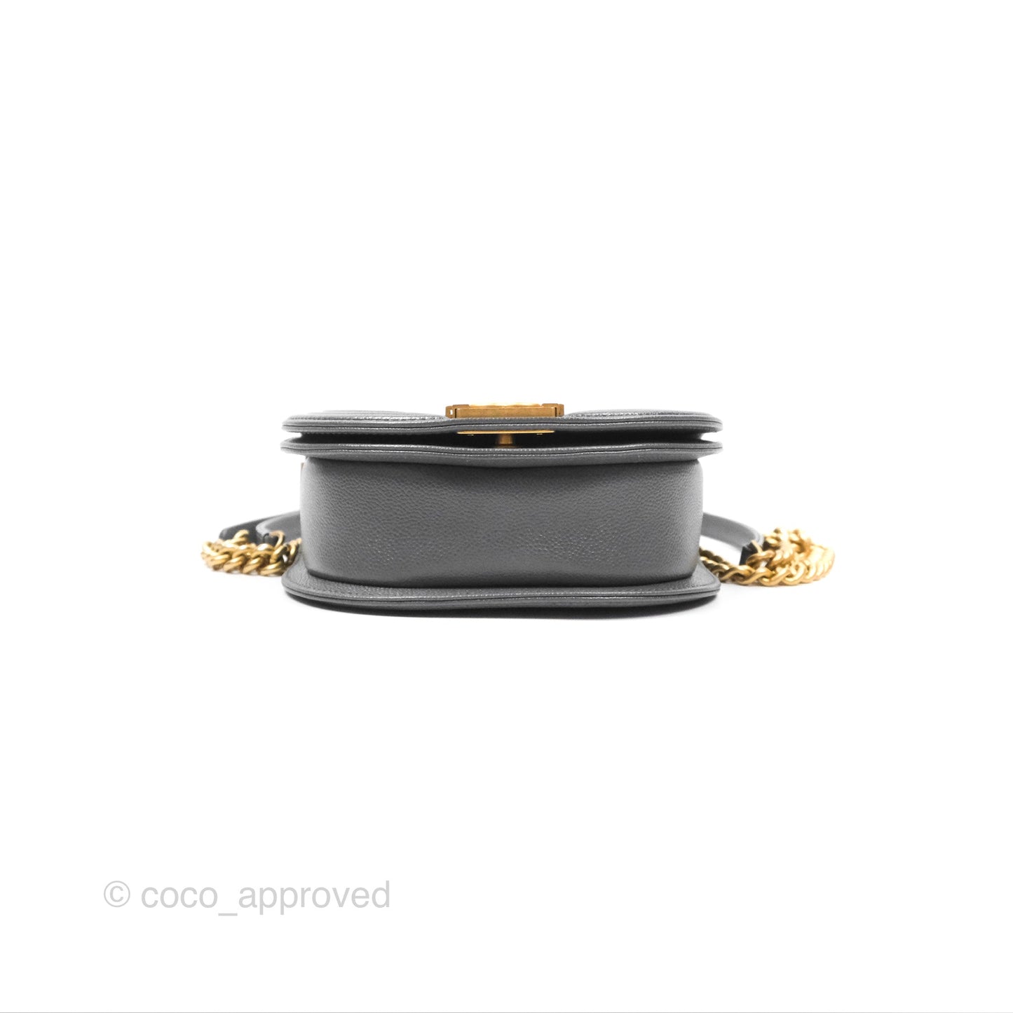 Chanel Boy Messenger Bag Grey Caviar Aged Gold Hardware
