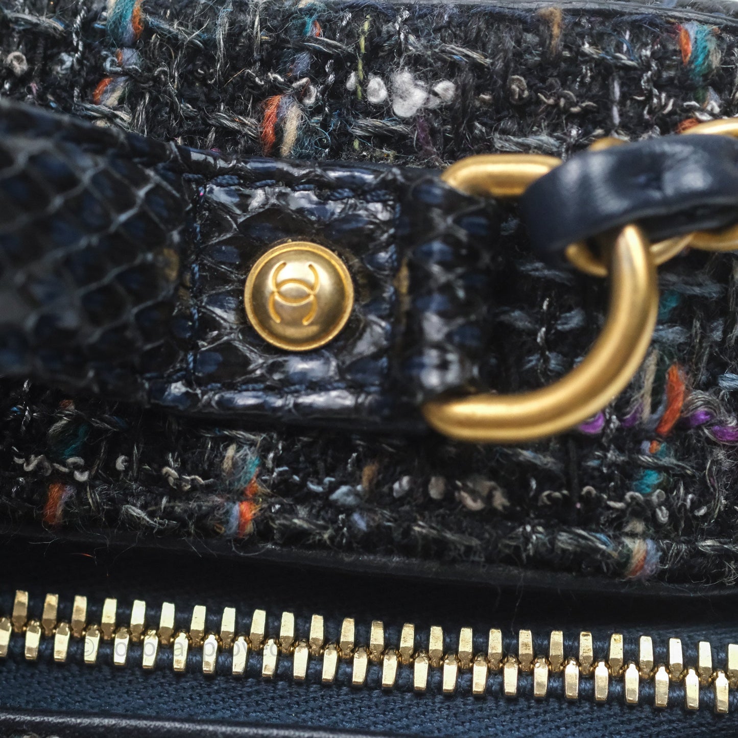 Chanel Medium CC Filigree Vanity Case Navy Tweed Python