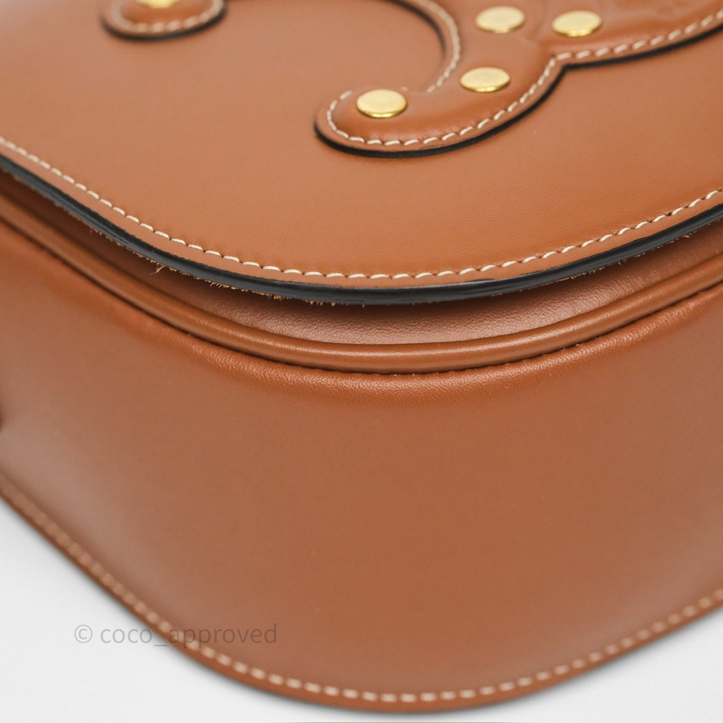 Celine Gold Studs Folco Cuir Triomphe in Smooth Calfskin Tan