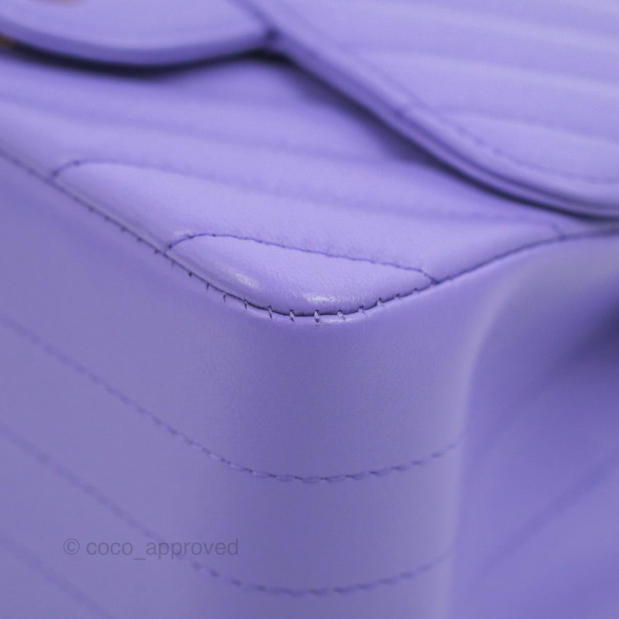 Chanel Mini Square Chevron Purple Lambskin Gold Hardware