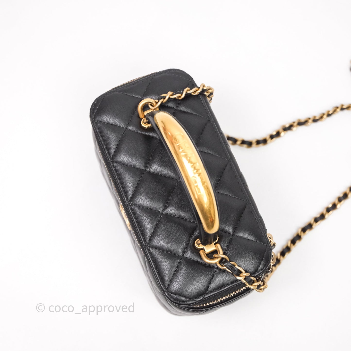 Chanel Vanity Rectangular Metal Top Handle Black Lambskin Aged Gold Hardware