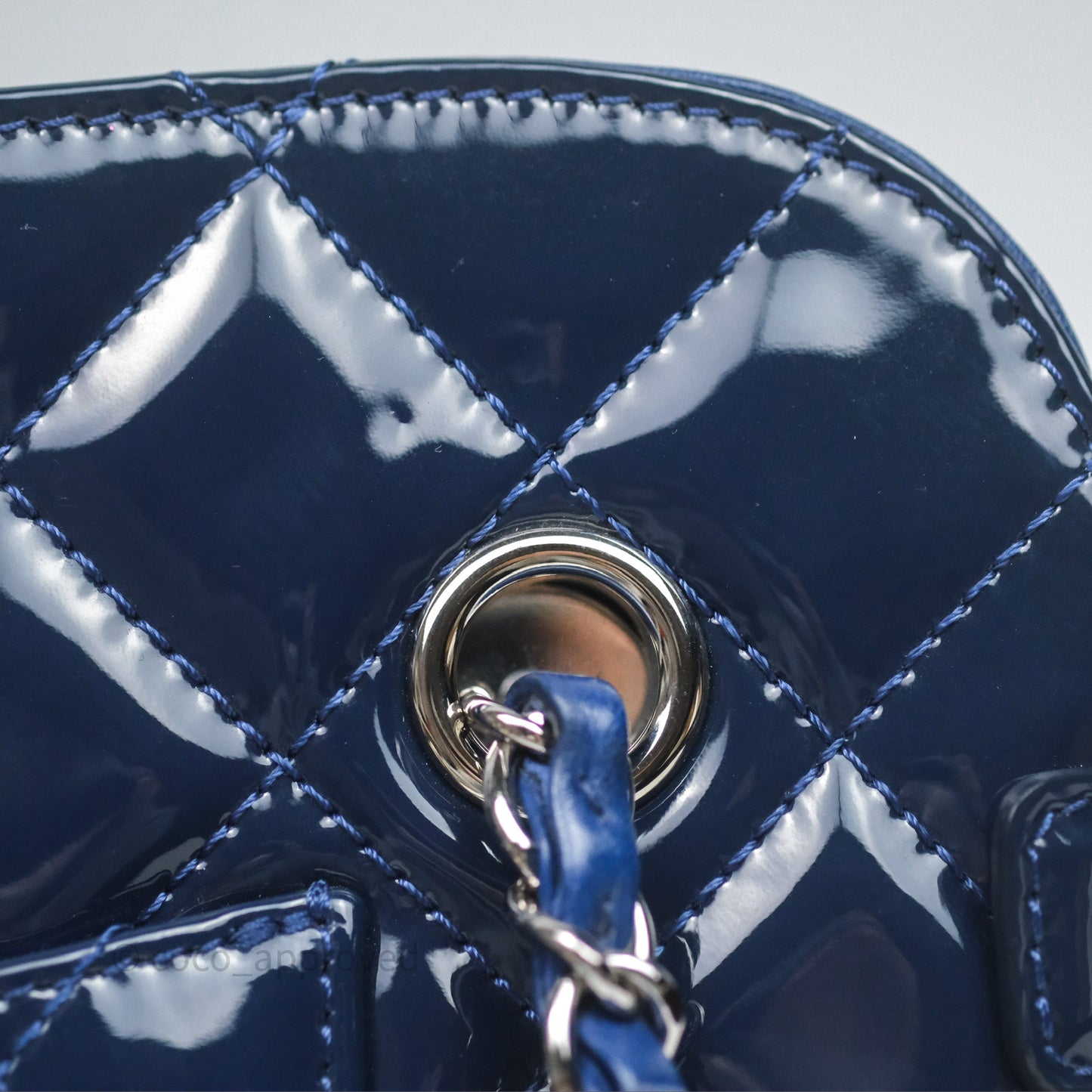 Chanel Quilted Bowling Tote Royal Blue Patent Silver Hardware