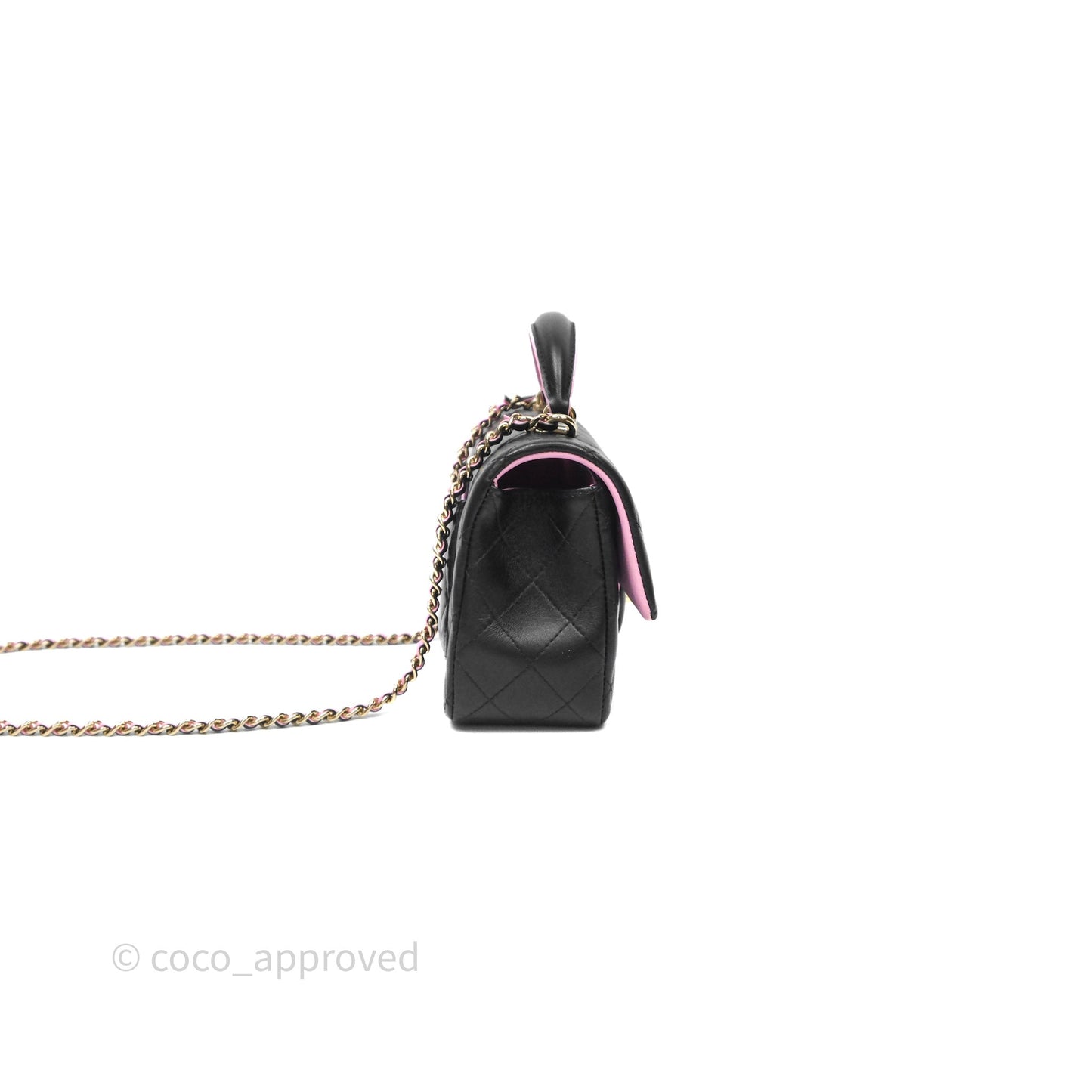 Chanel Top Handle Mini Rectangular Flap Black/Pink Lambskin Gold Hardware 23P