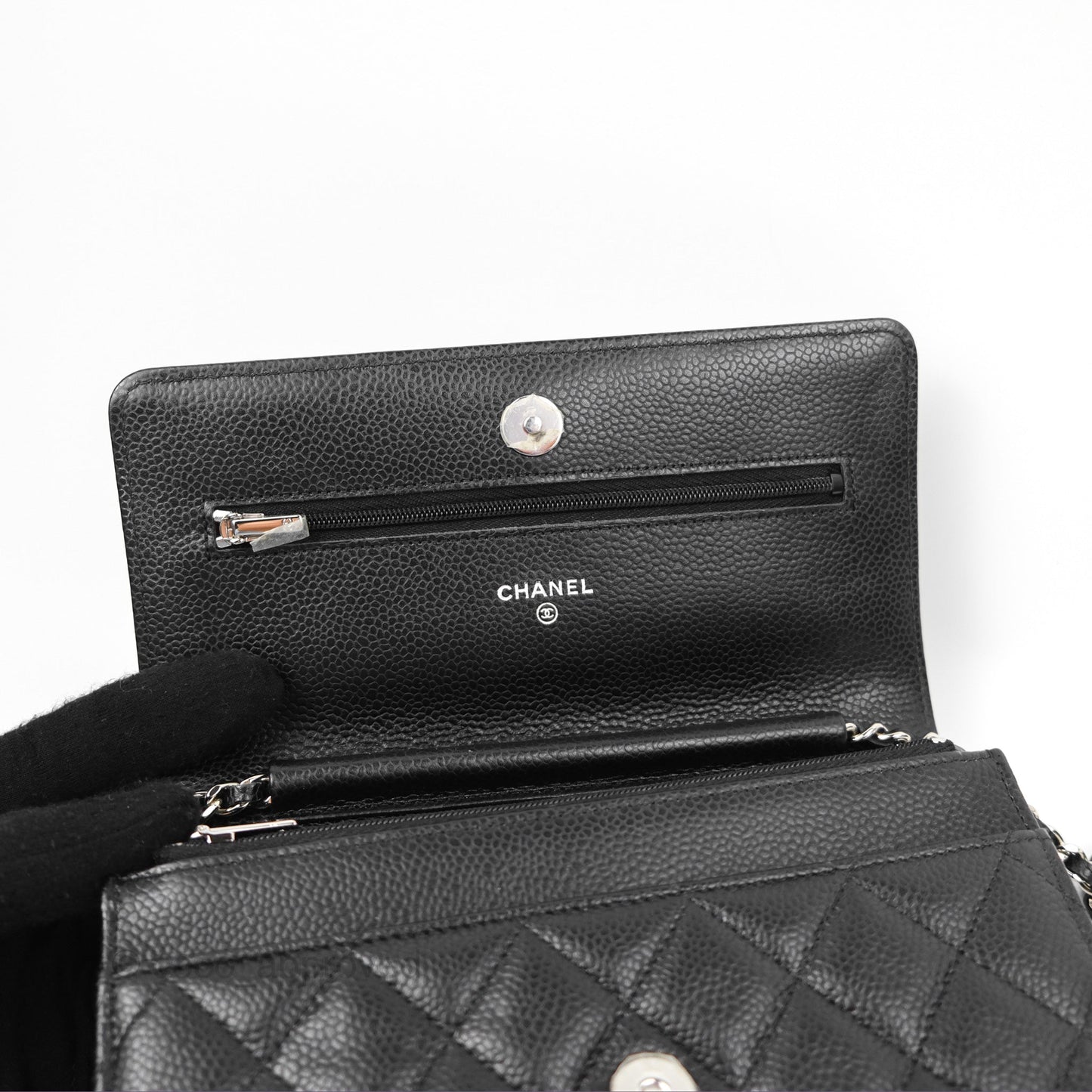 Chanel Quilted Classic Wallet On Chain WOC Black Caviar Silver Hardware