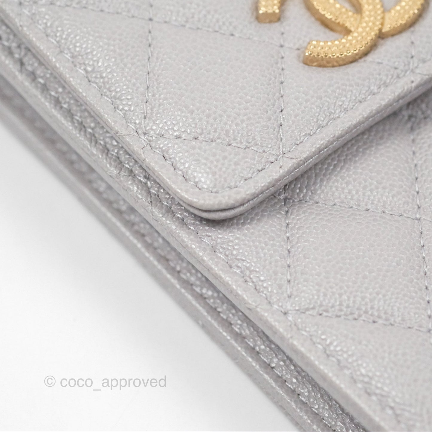 Chanel Quilted Phone Holder Grey Caviar Gold Hardware
