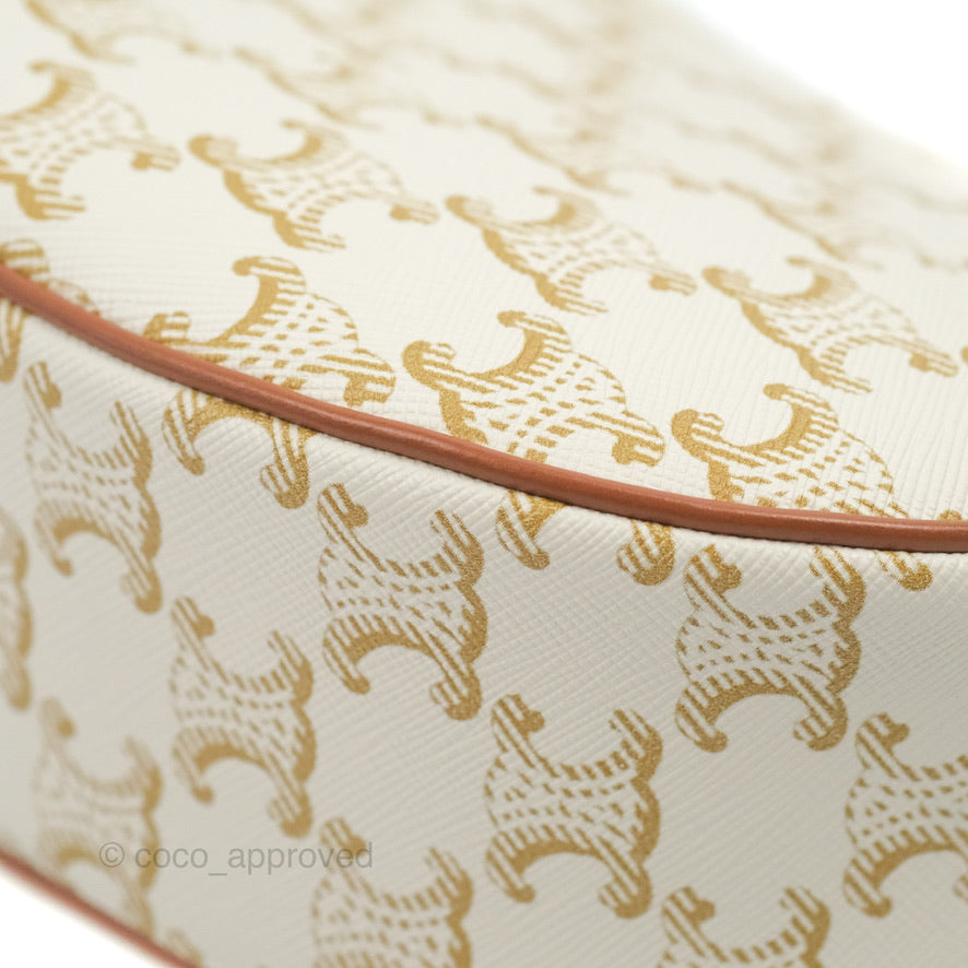 Celine Ava Bag In Triomphe Canvas Calfskin White