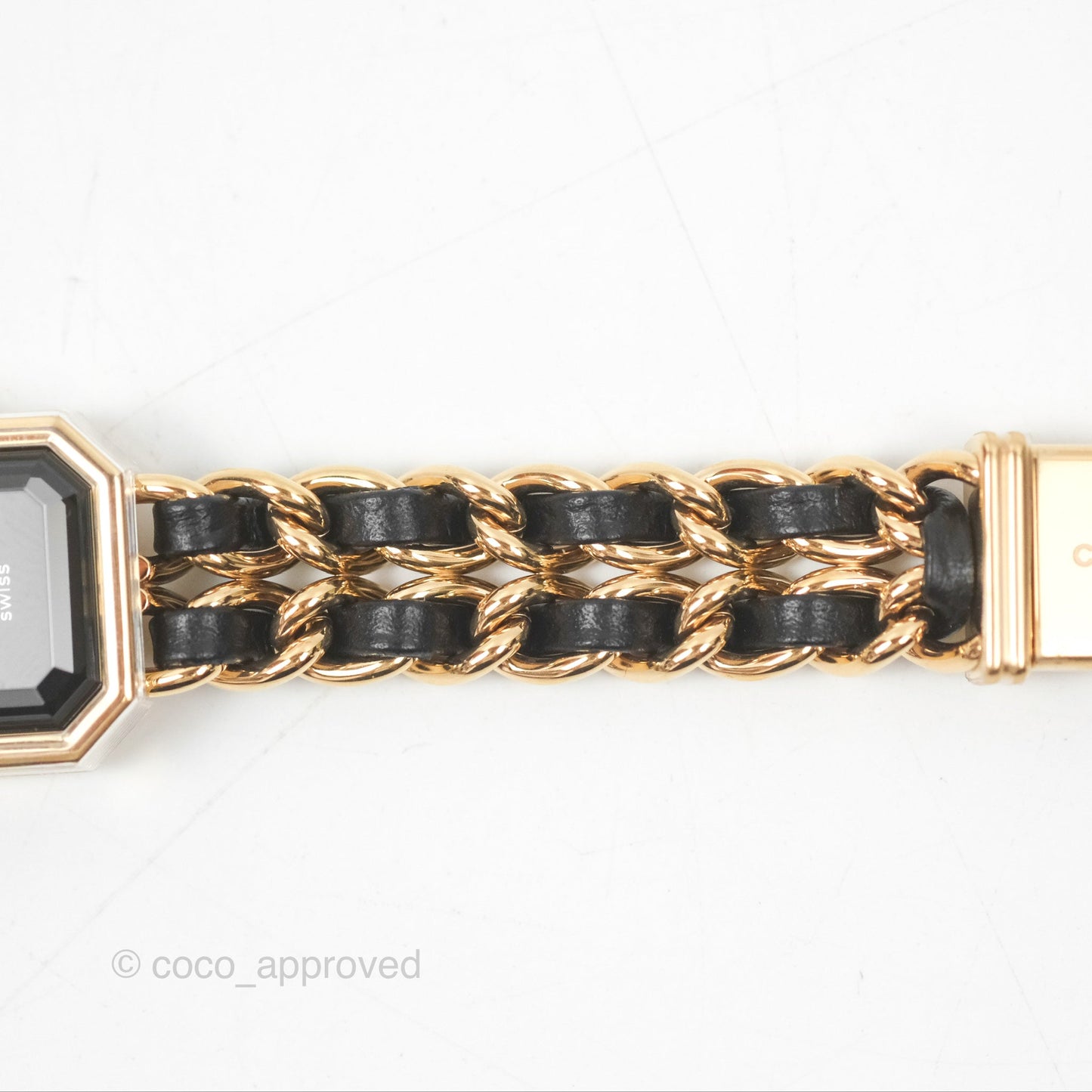 Chanel Première Watch Black Leather Gold Tone Size S