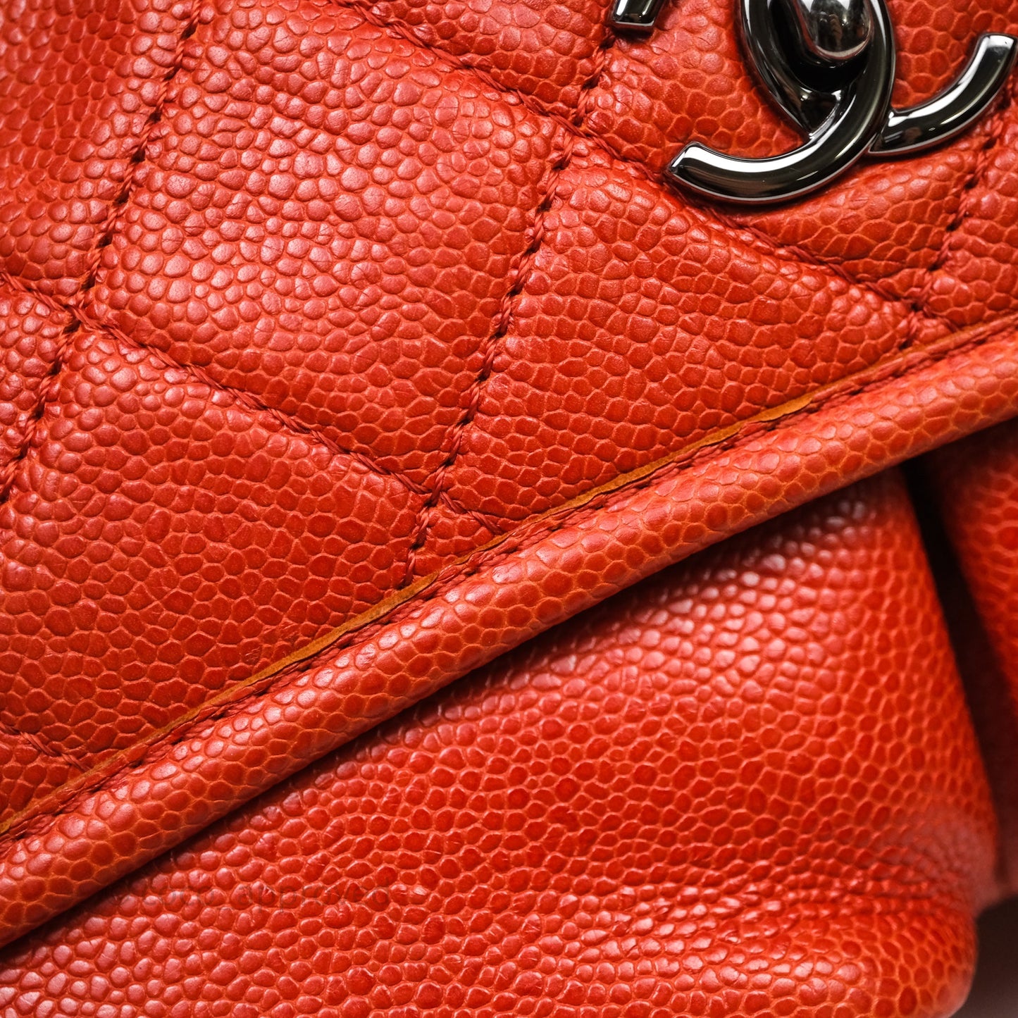 Chanel Flap Bag Caviar Orange Silver Hardware