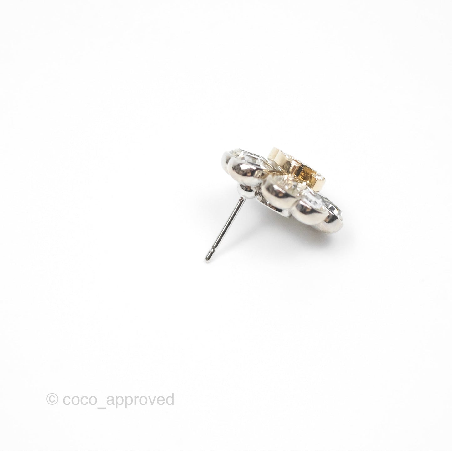Chanel CC Crystal Lucky 4-Leaf Clovers Earrings Silver Tone 23S