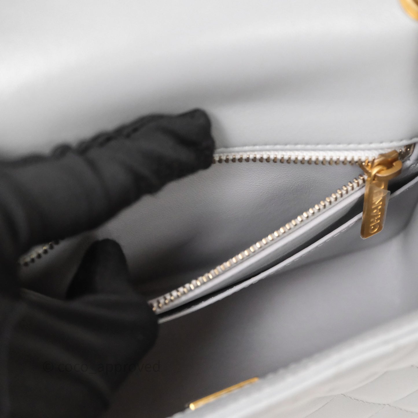 Chanel Pearl Crush Mini Square Quilted Grey Lambskin Aged Gold Hardware