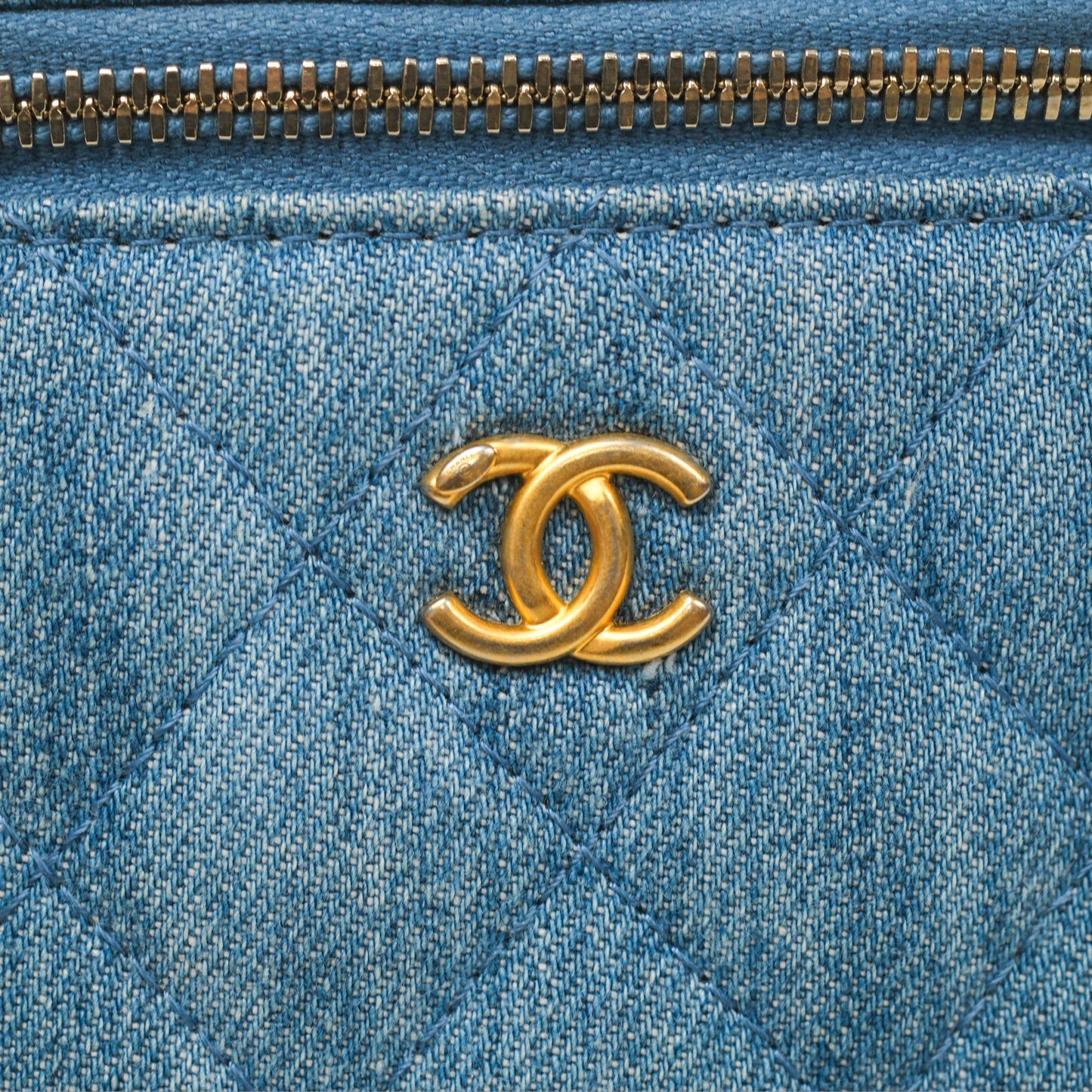 Chanel Mini Pearl Crush Vanity With Chain Denim Aged Gold Hardware