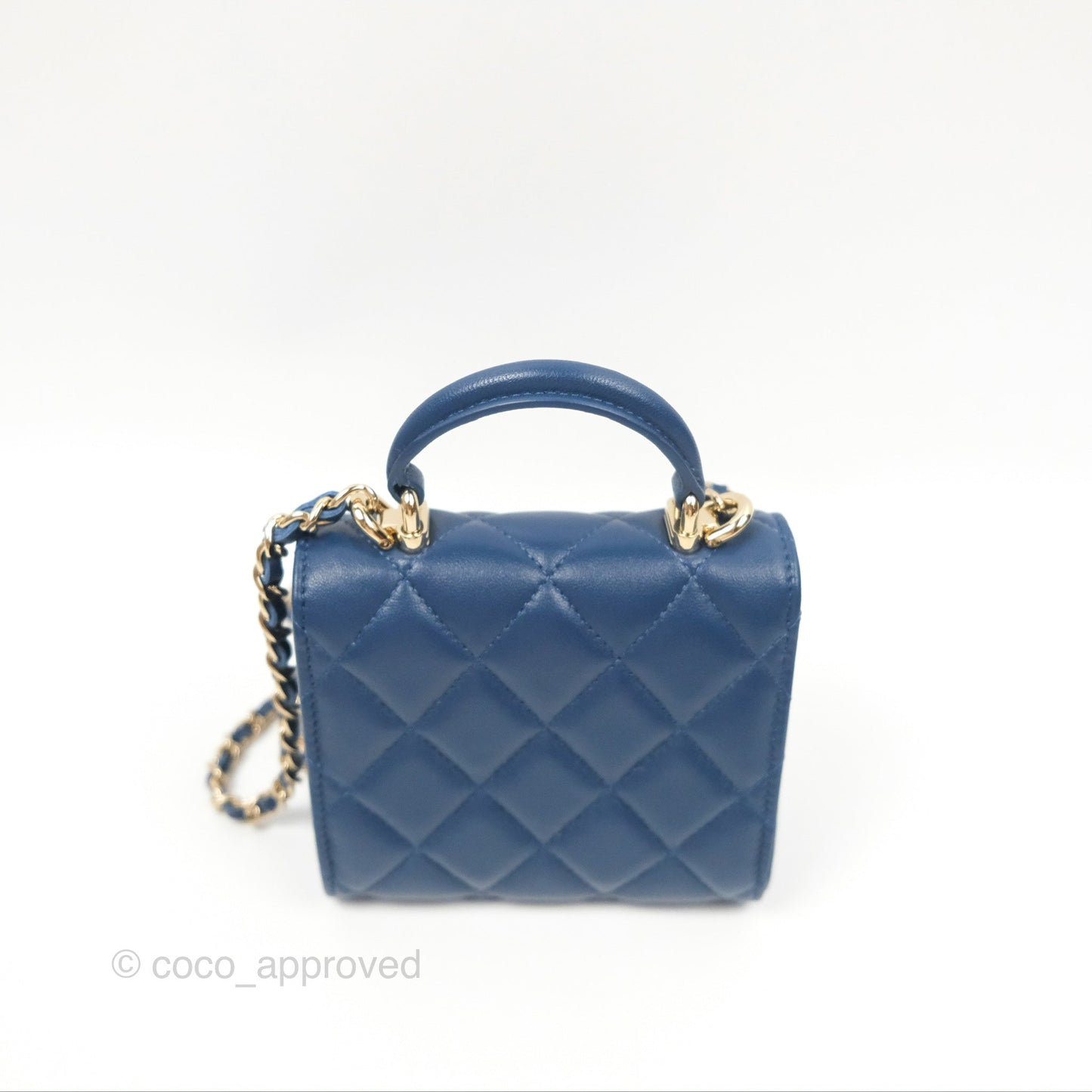 Chanel Mini Handle Clutch With Chain Navy Lambskin Gold Hardware