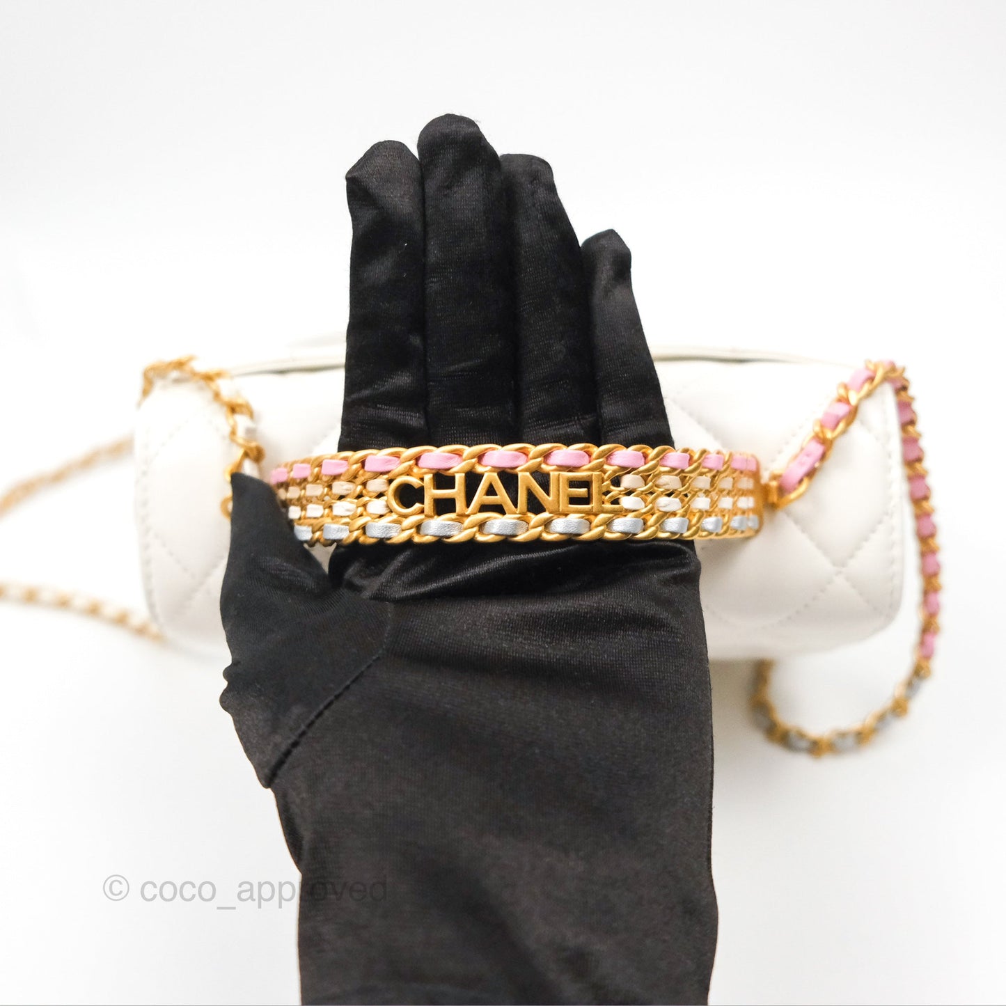 Chanel Rainbow Top Handle Flap Bag White Glazed Lambskin 23P
