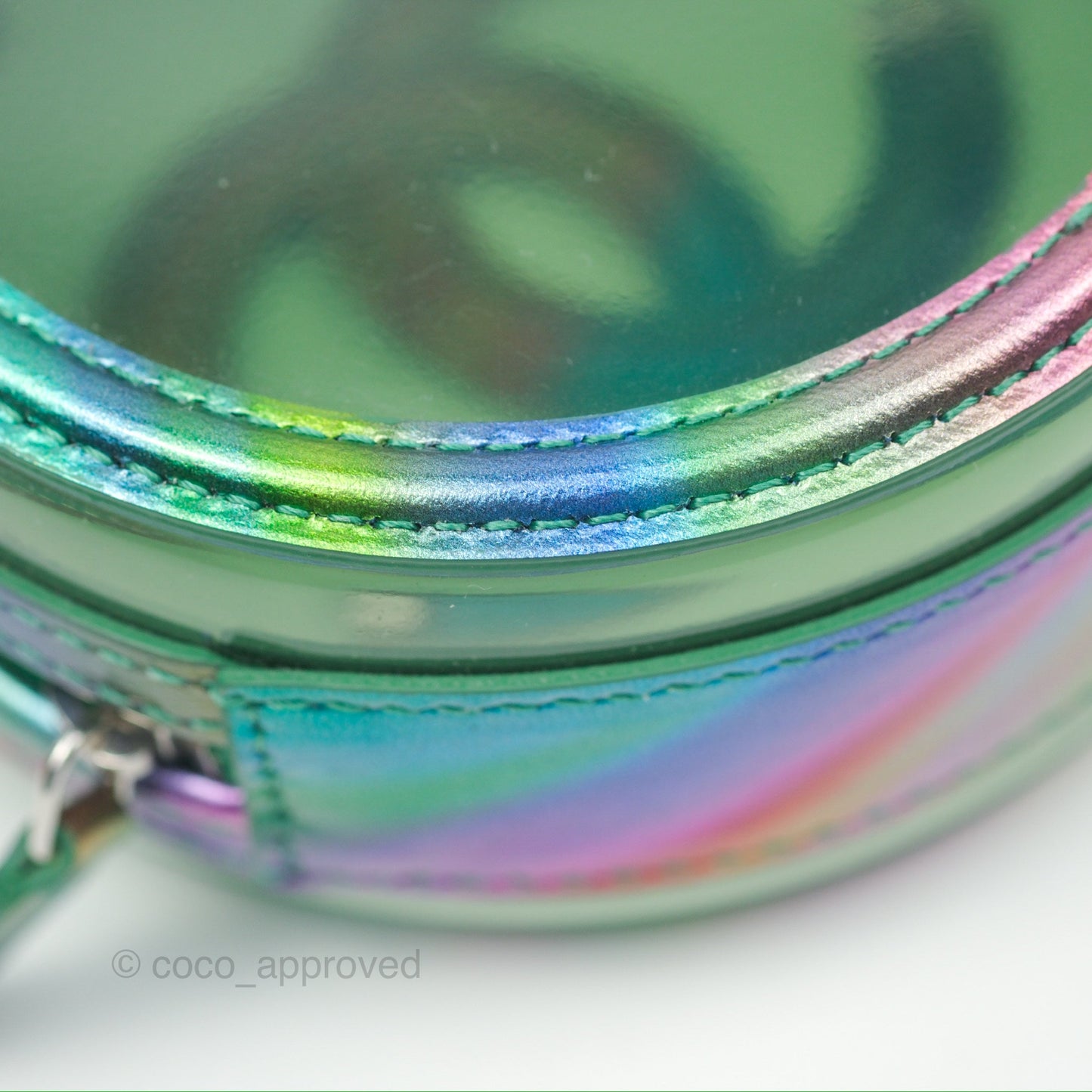 Chanel Filigree Rainbow Green PVC Round Clutch With Chain Silver Hardware 20C