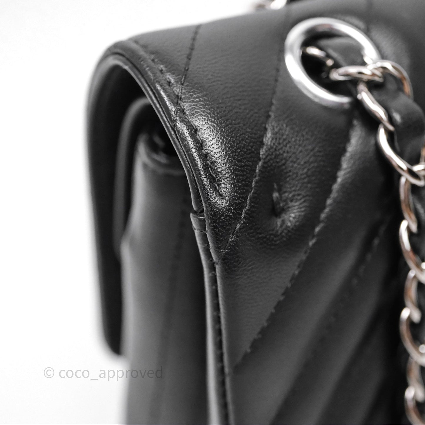 Chanel Classic M/L Medium Flap Chevron Black Lambskin Silver Hardware