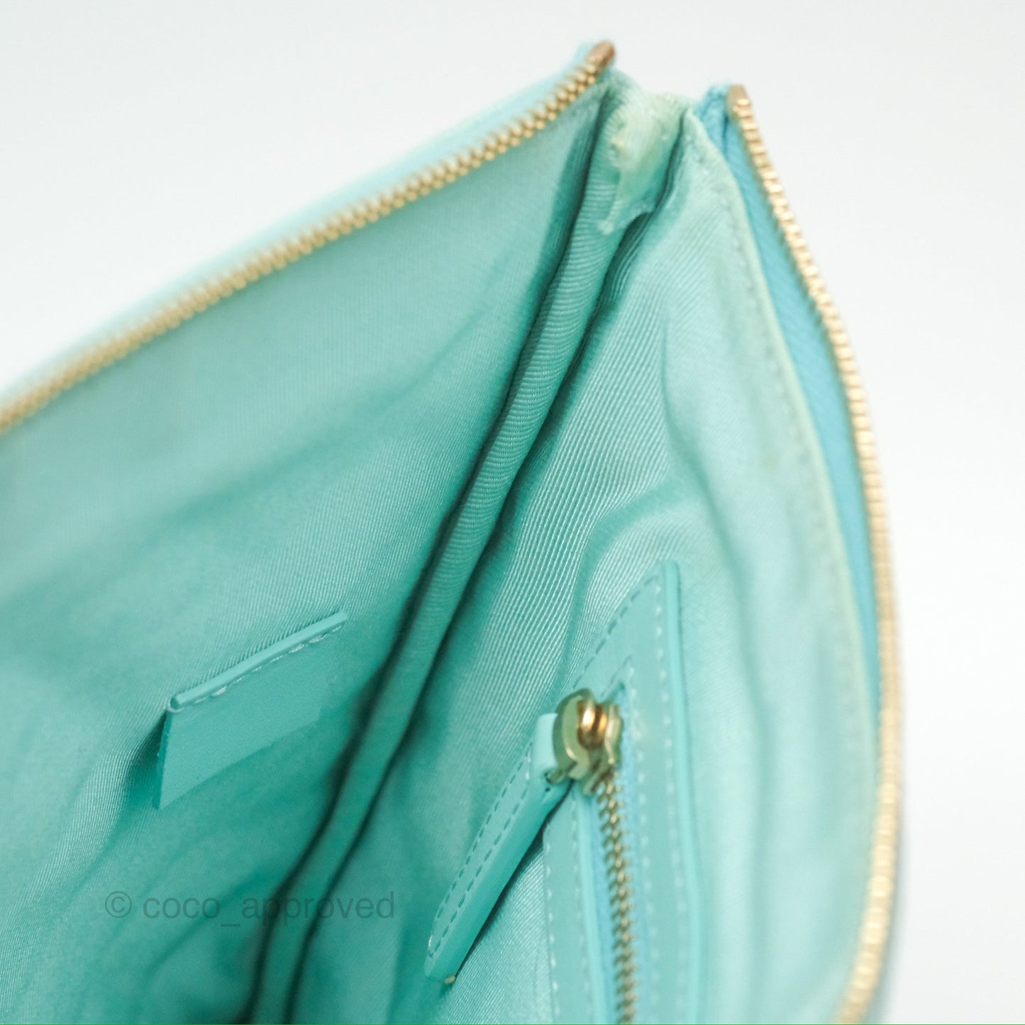 Chanel Medium O Case Boy Tiffany Blue Caviar Gold Hardware