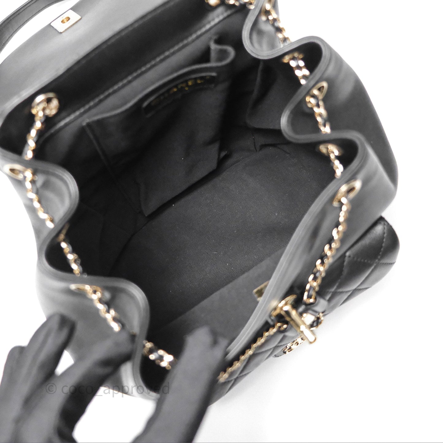 Chanel Quilted Large Duma Drawstring Backpack Black Lambskin Gold Hardware