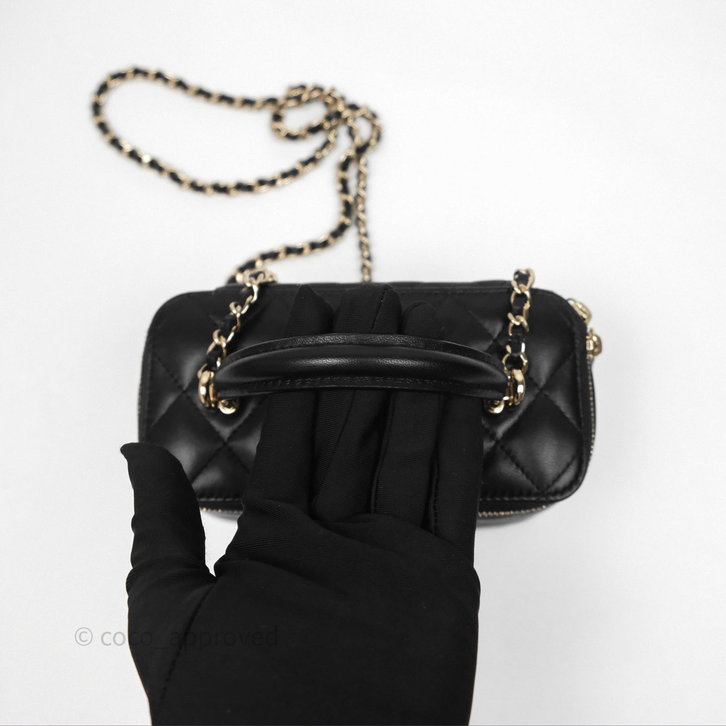 Chanel Classic Vanity Rectangular Top Handle With Chain Black Lambskin Gold Hardware