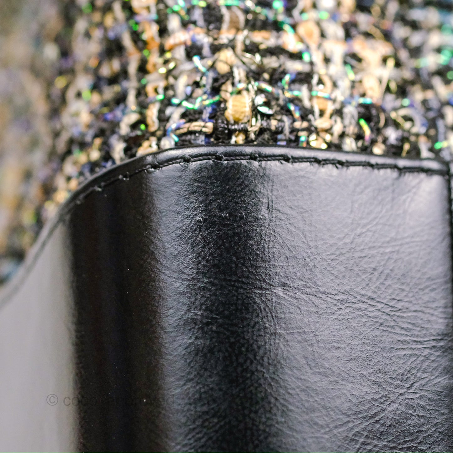 Chanel Large Gabrielle Tweed Green Black Calfskin
