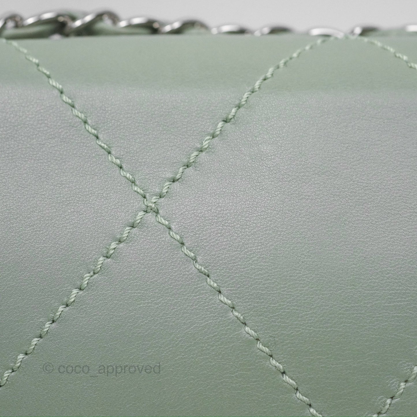 Chanel CC East West Flap Bag Lambskin Mint Green Silver Hardware