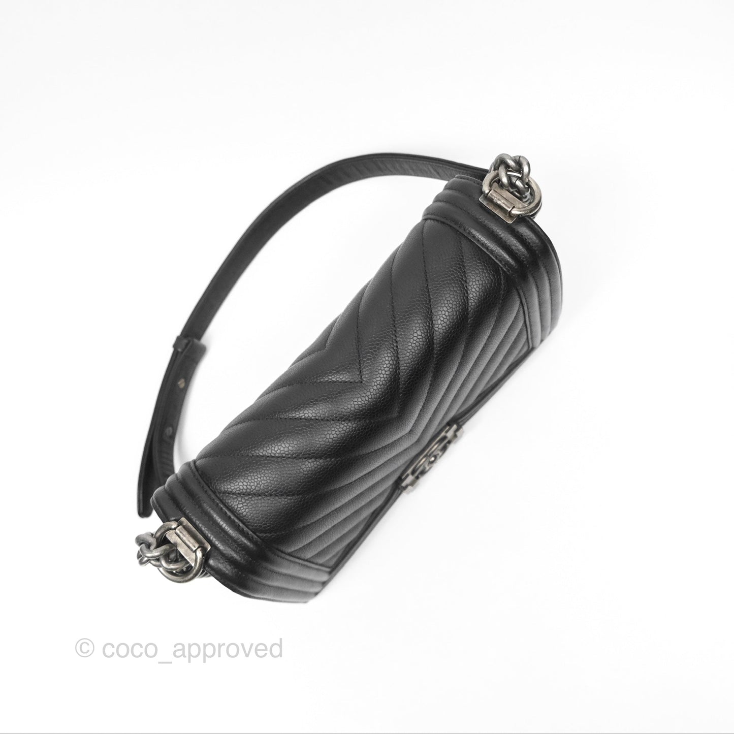 Chanel Medium Boy Chevron Black Caviar Ruthenium Hardware