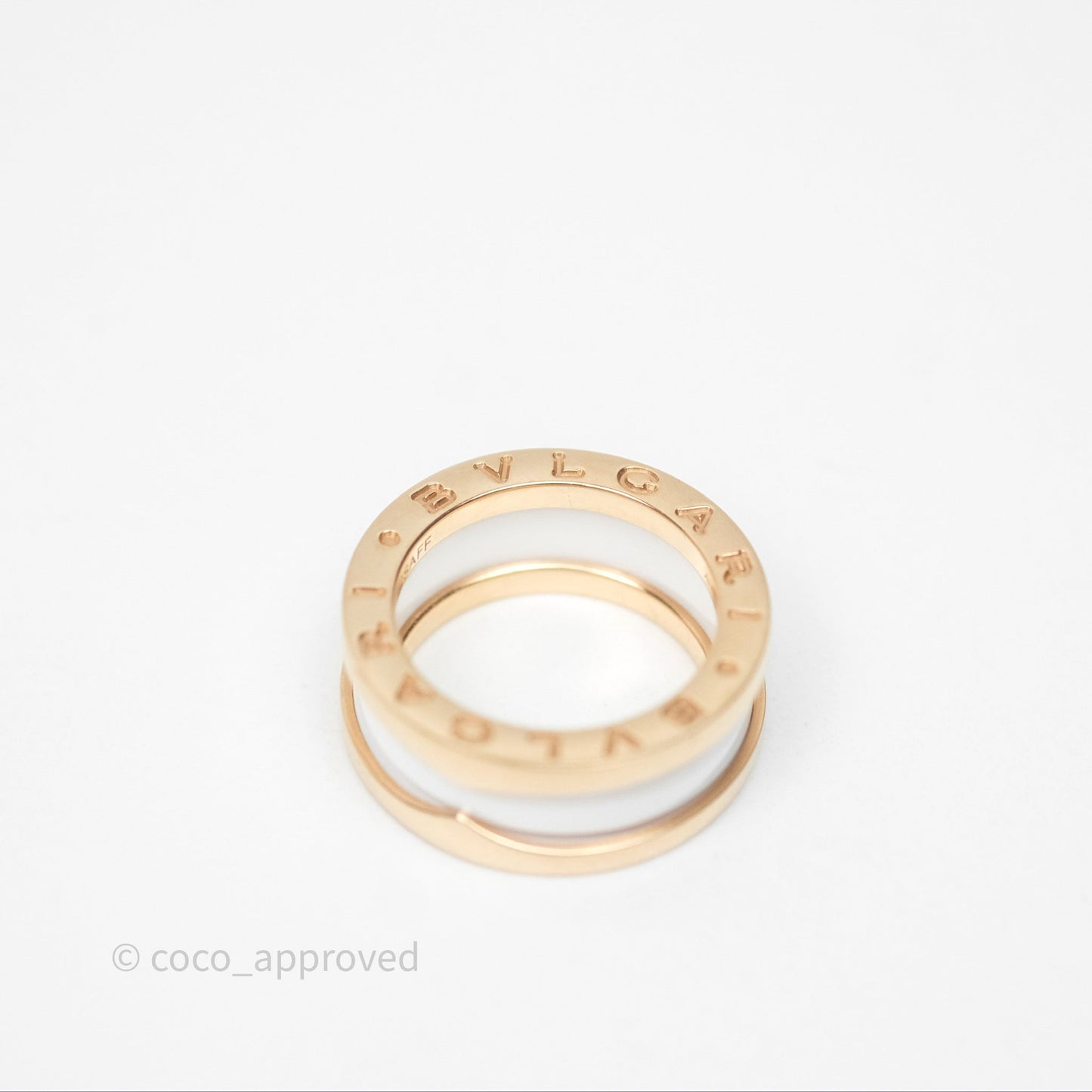Bvlgari B.Zero1 Two-Band Ring White Ceramic Spiral 18K Rose Gold Size 49