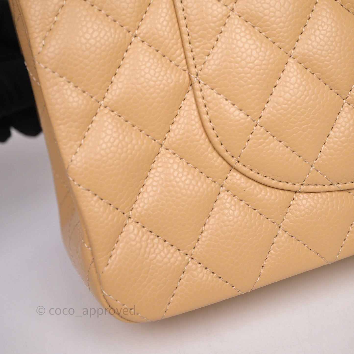 Chanel Classic M/L Medium Flap Quilted Beige Caviar Gold Hardware