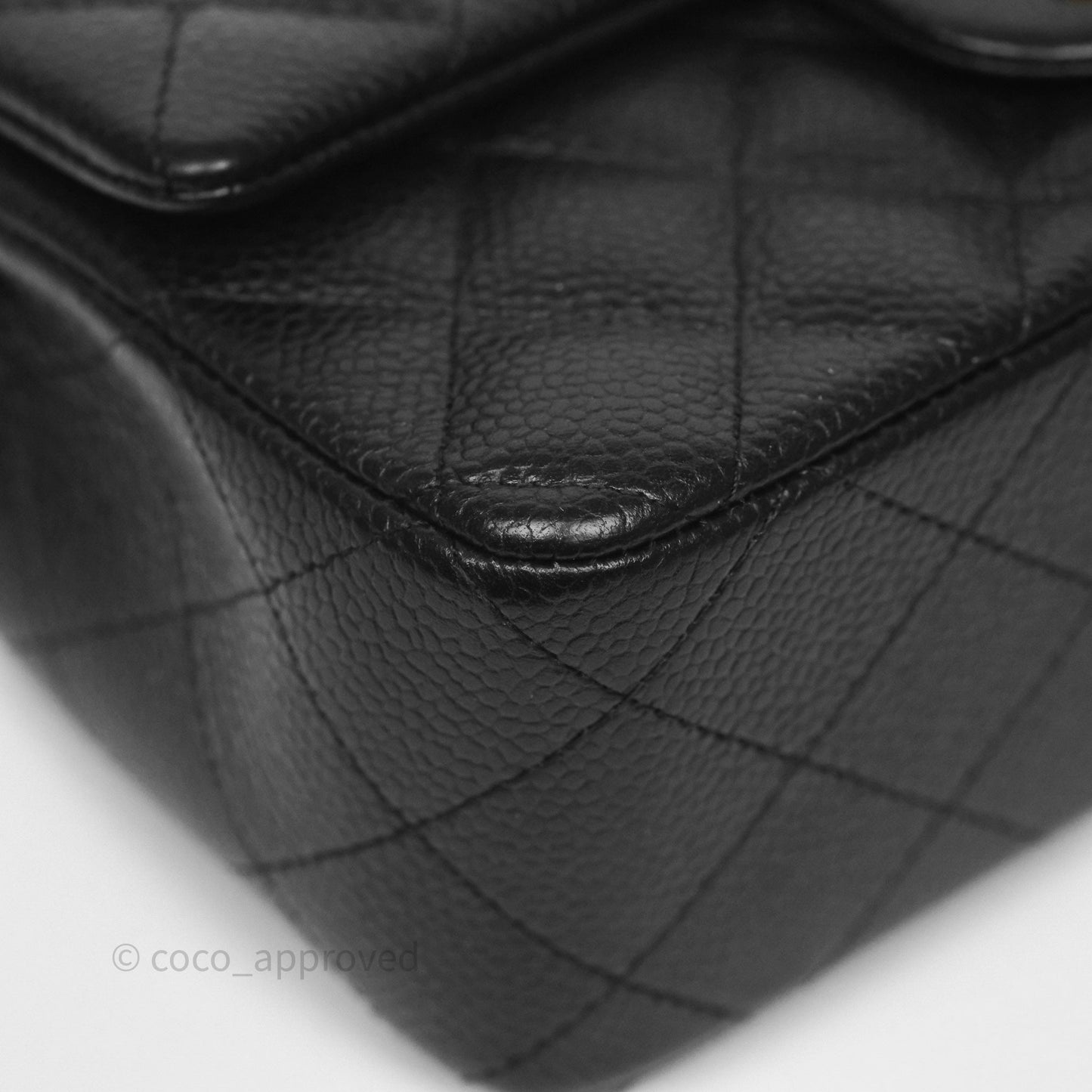 Chanel Mini Rectangular Quilted Black Caviar Aged Gold Hardware