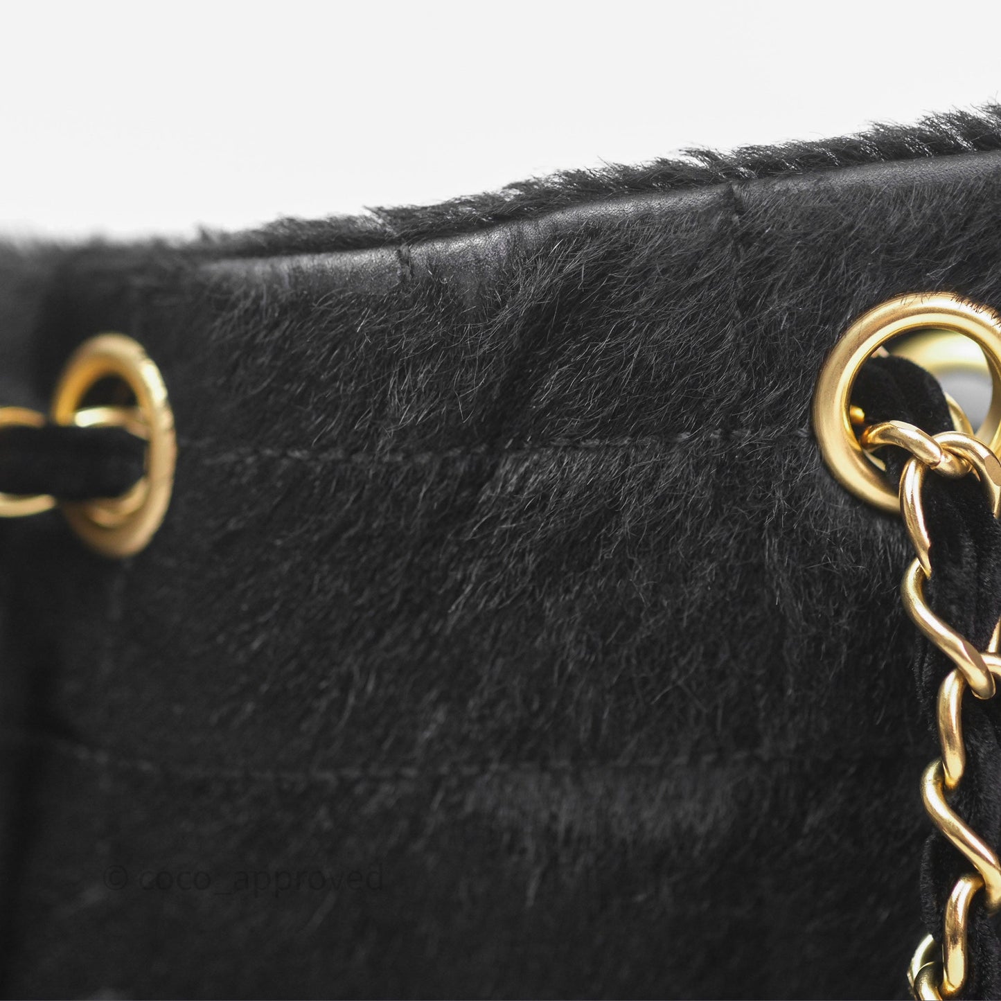 Chanel Vintage Quilted Drawstring Tote Bag Pony Hair Velvet Gold Hardware