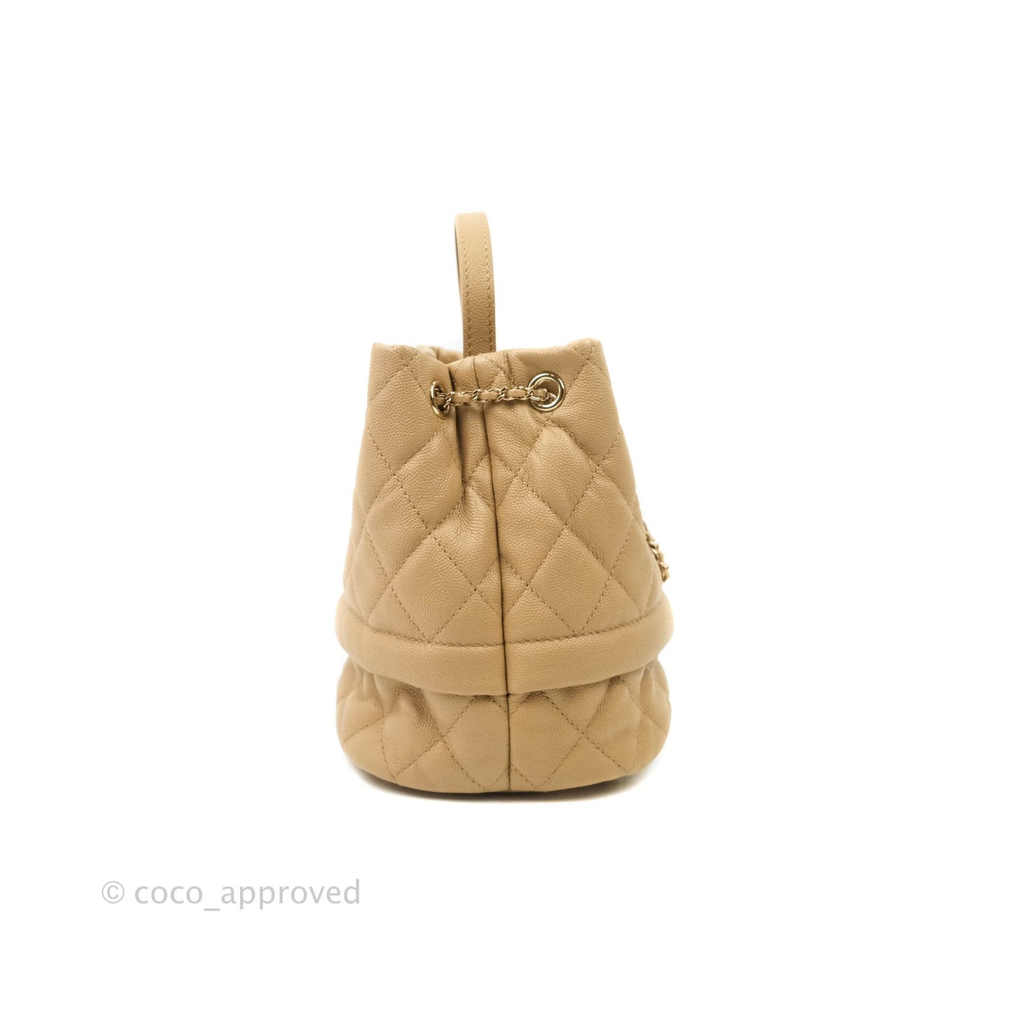 Chanel Caviar Quilted Rolled Up Bucket Drawstring Bag Beige Gold Hardware 19B