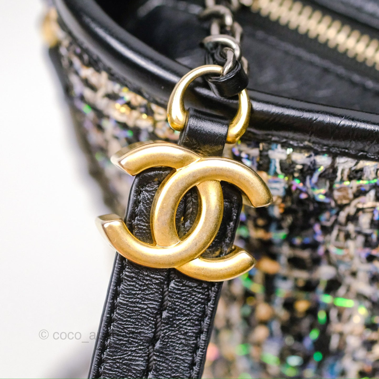 Chanel Large Gabrielle Tweed Green Black Calfskin