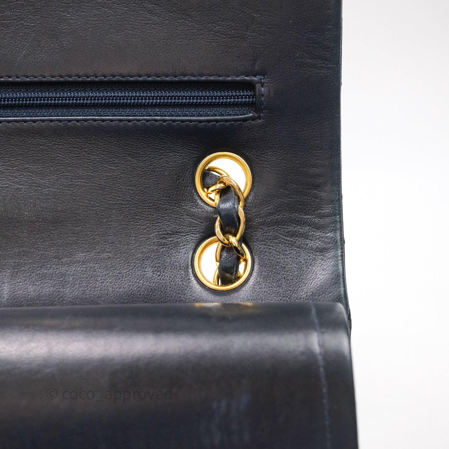Chanel Vintage M/L Lambskin Medium Double Flap Bag Navy 24K Gold Hardware