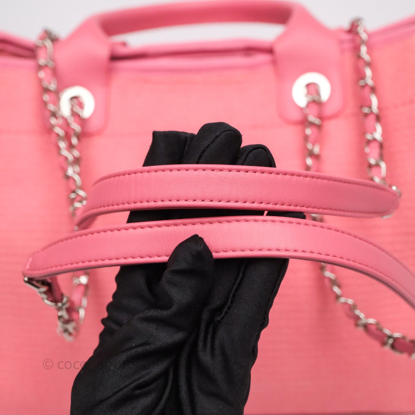 Chanel New Small Deauville Tote Pink Cotton Sliver Hardware