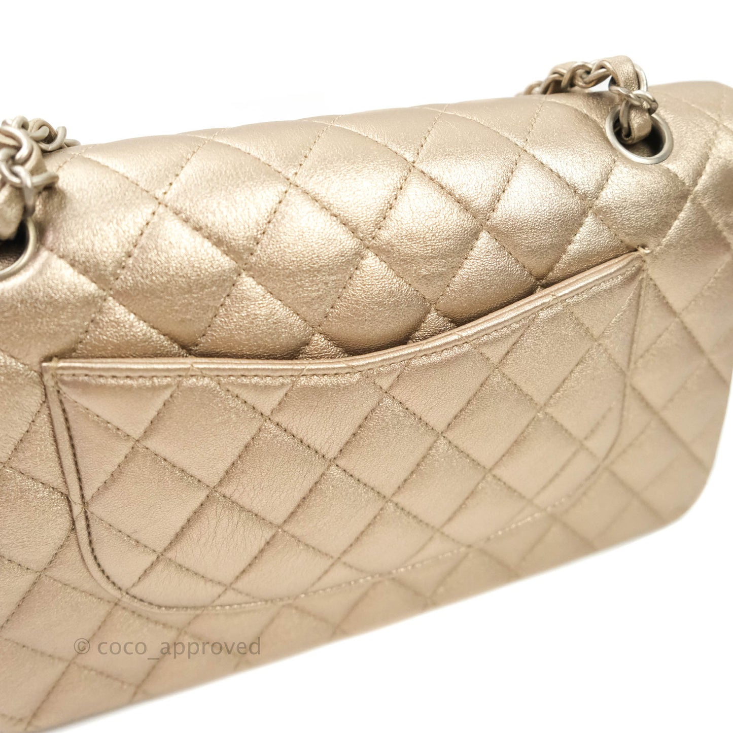 Chanel Classic M/L Medium Double Flap Metallic Bronze Lambskin Matte Silver Hardware