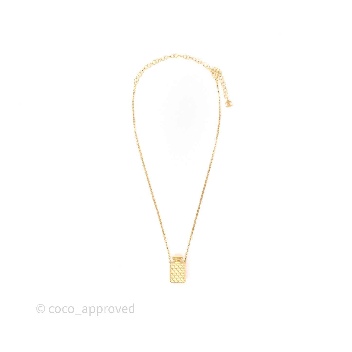 Chanel CC Perfume Bottle Rhinestone Necklace Gold Tone 21V