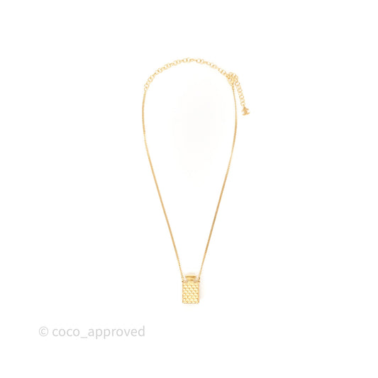 Chanel CC Perfume Bottle Rhinestone Necklace Gold Tone 21V