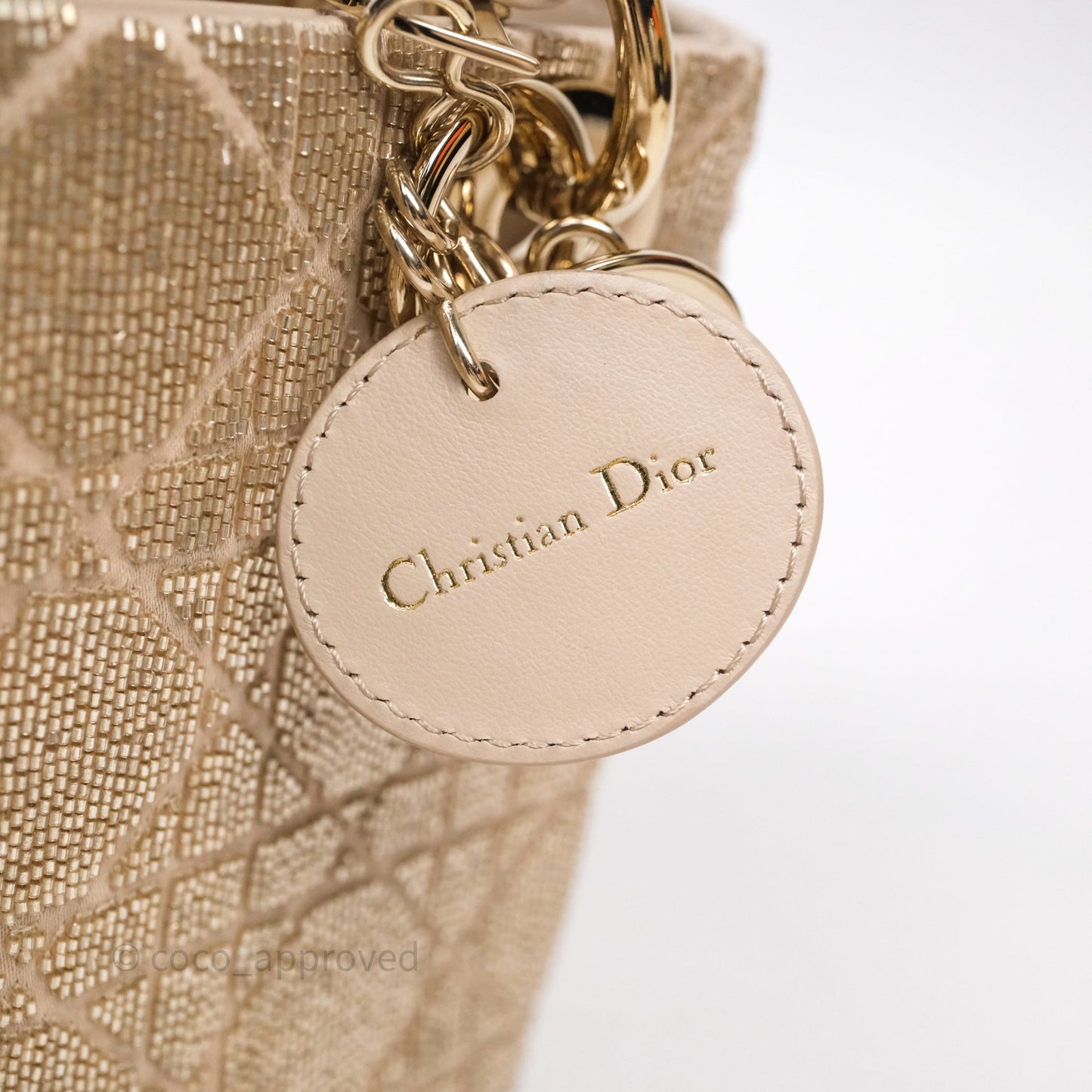Christian Dior Mini Dior Caramel Beige Microbead-Embroidered Cotton with Cannage Motif