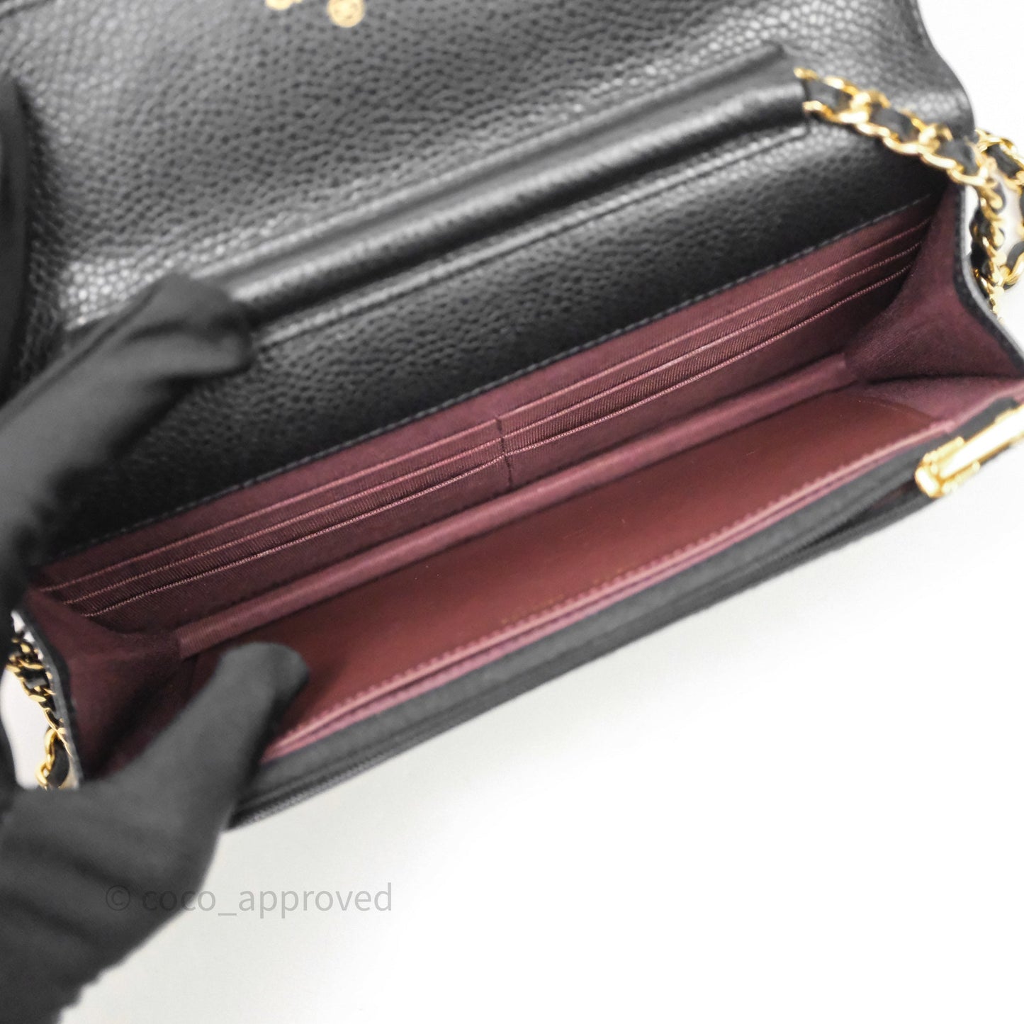 Chanel Classic Wallet On Chain WOC Quilted Black Caviar Gold Hardware