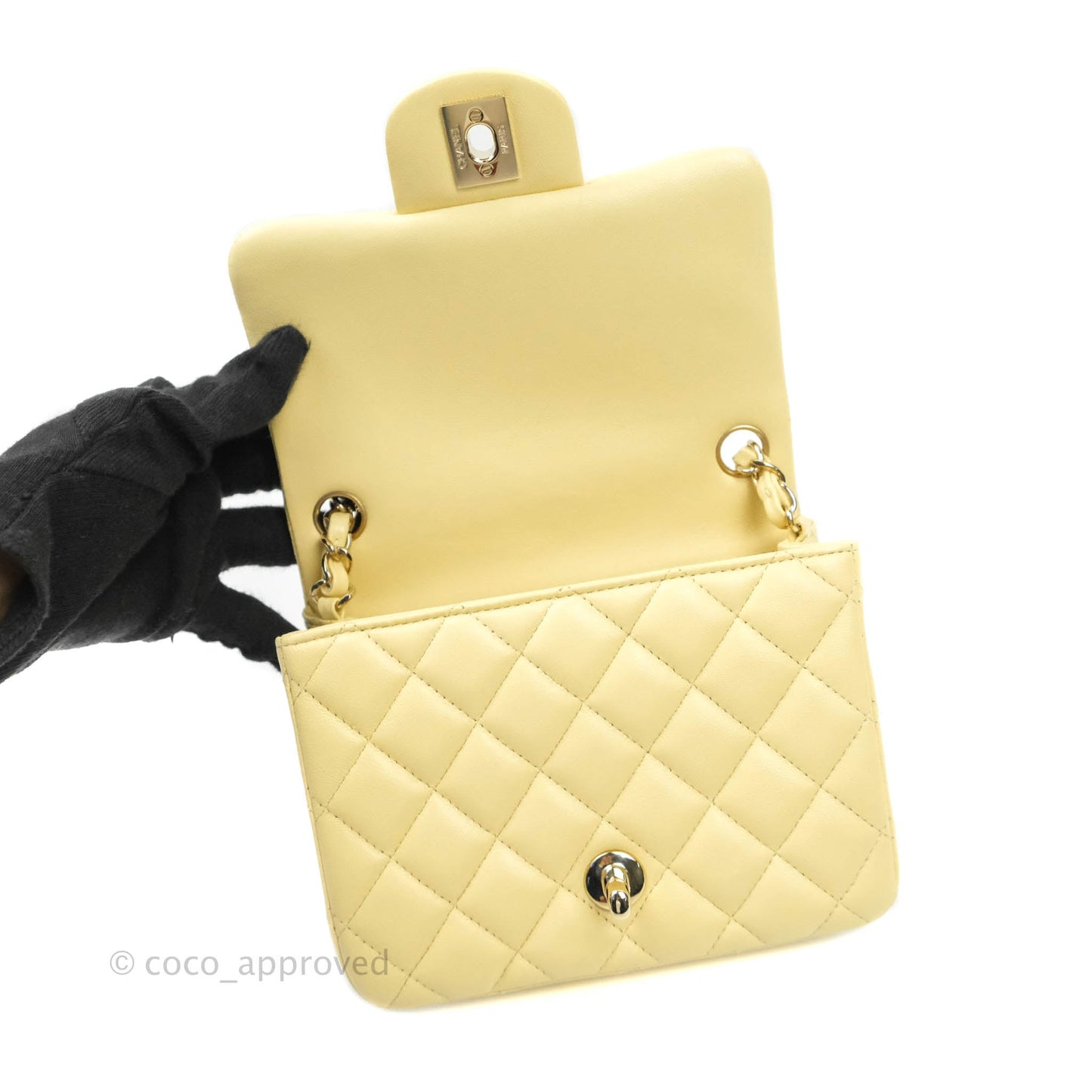 Chanel Quilted Mini Square Yellow Lambskin Gold Hardware