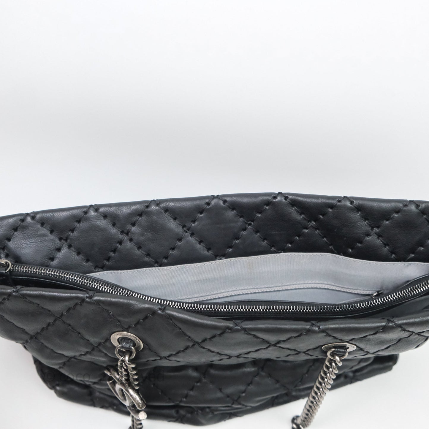 Chanel Ultimate Stitch Shopping Tote Black Calfskin Aged Silver Hardware