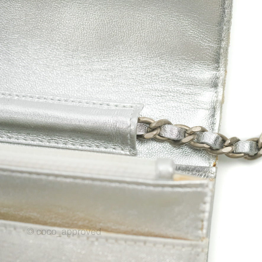 Chanel Vintage Wallet on Chain Silver Ice Cube Fabric