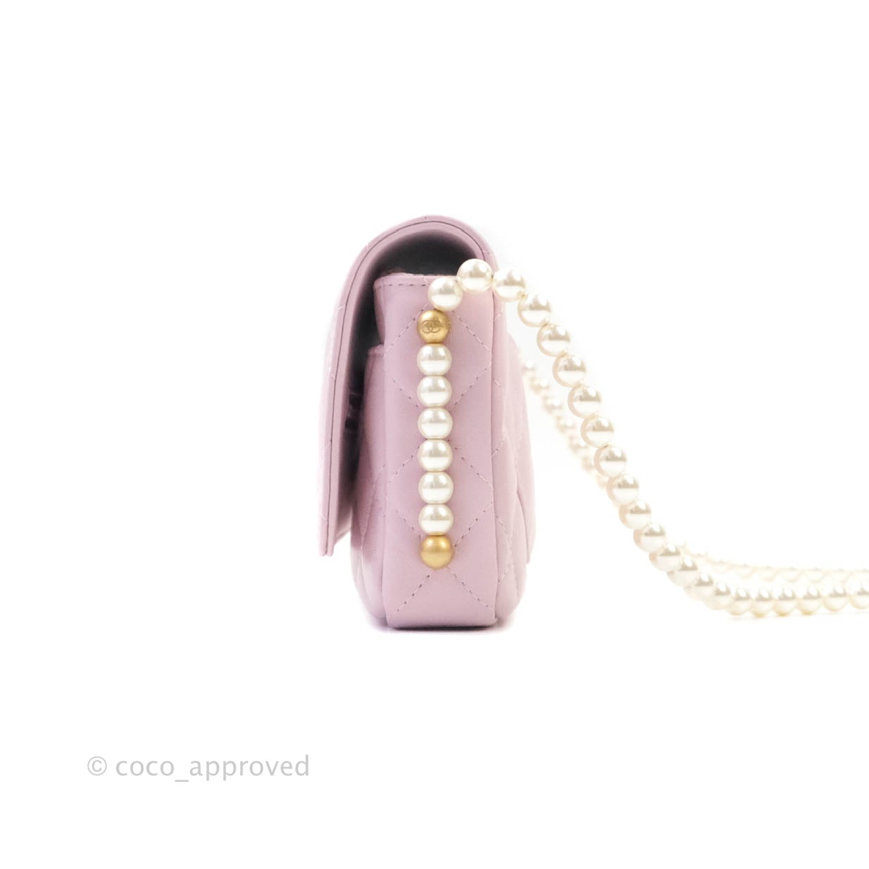 Chanel Quilted Wallet On Chain WOC With Pearl Chain Pink Aged Gold Hardware