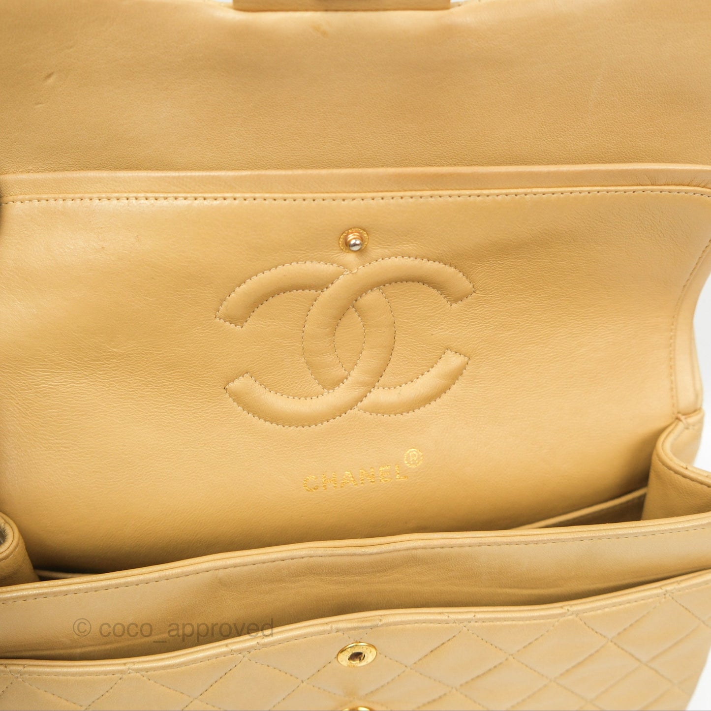 Chanel Vintage Medium Classic Flap Beige Lambskin 24K Gold Hardware