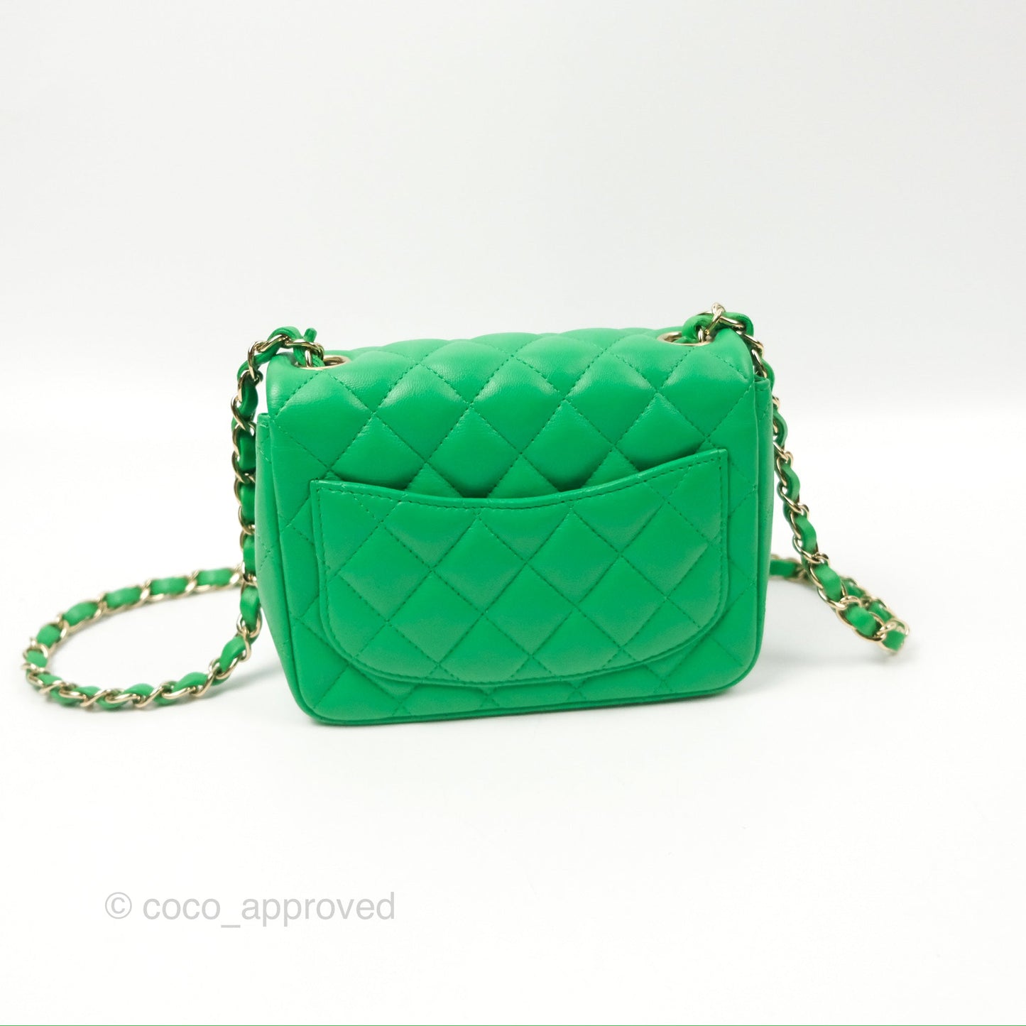 Chanel Quilted Mini Square Green Lambskin Gold Hardware