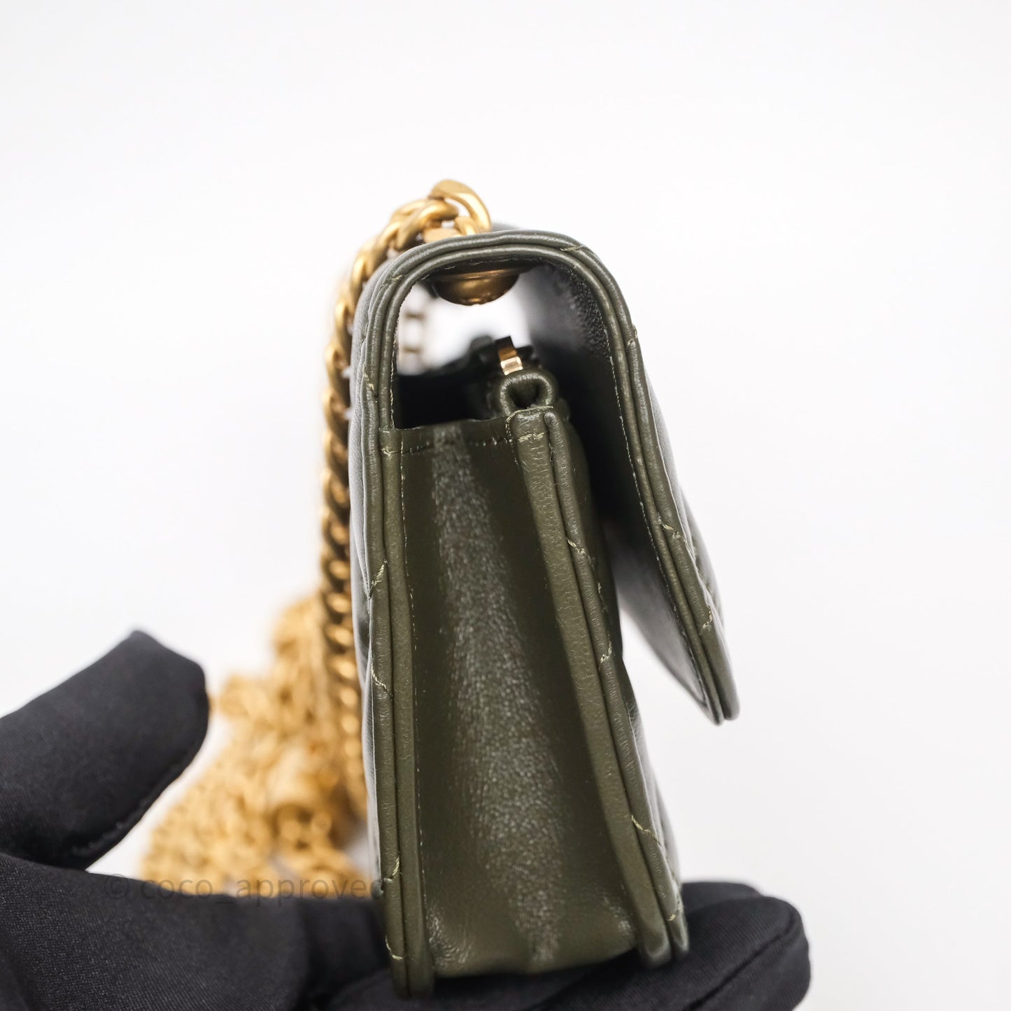Chanel All Slide Adjustable Chain Phone Holder WOC Olive Green Lambskin