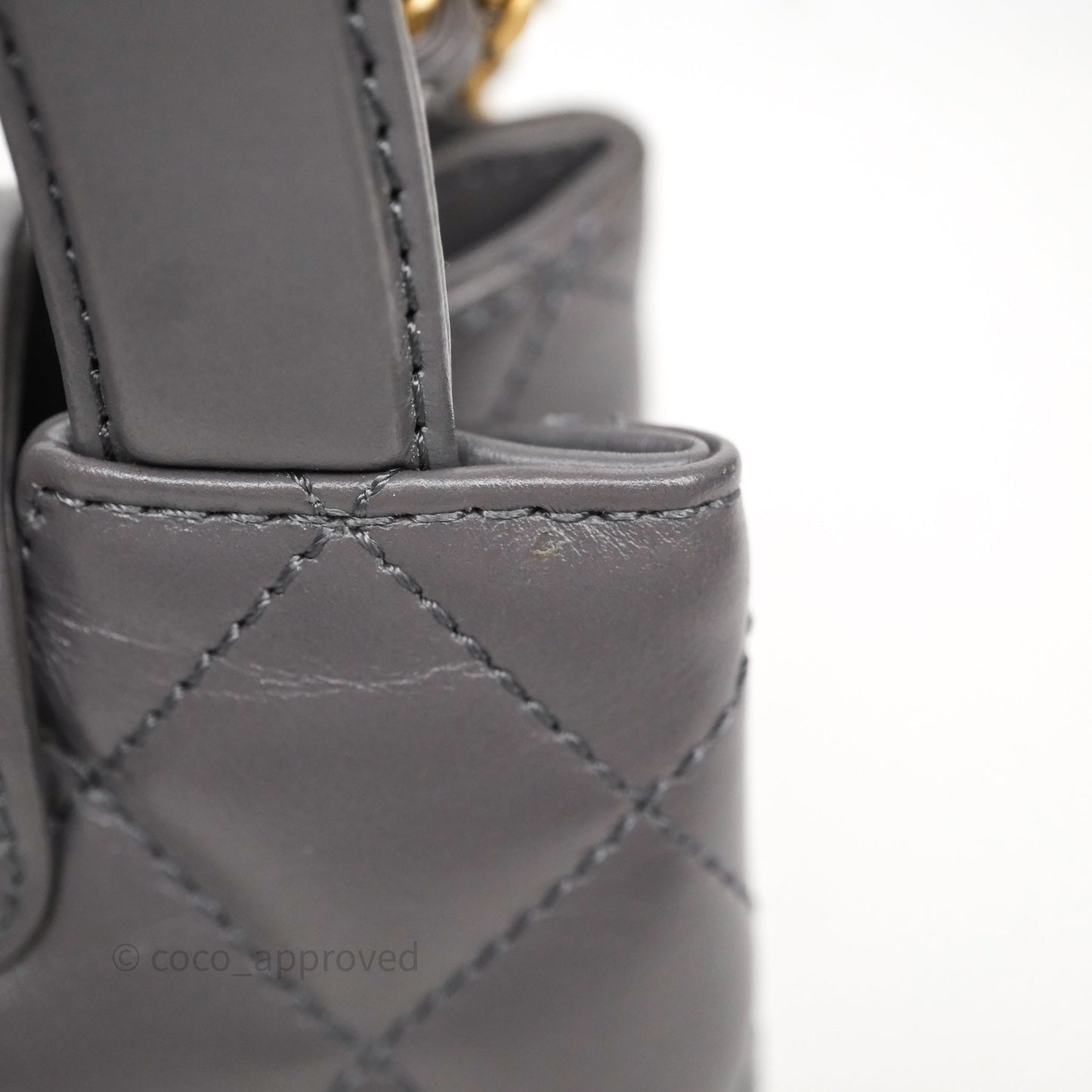 Chanel Kelly Bag Quilted Grey Shiny Crumpled Calfskin Aged Gold Hardware
